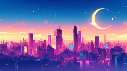 星降る夜の大都市 ネオンが照らすサイバーシティ