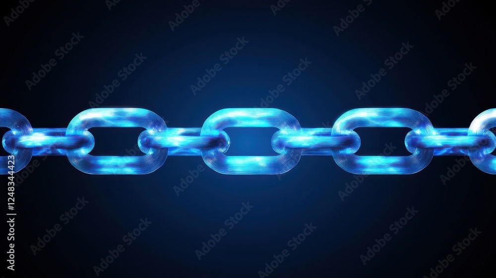 Poster a glowing blue chain link displayed against a dark background, symbolizing connectivity and strength