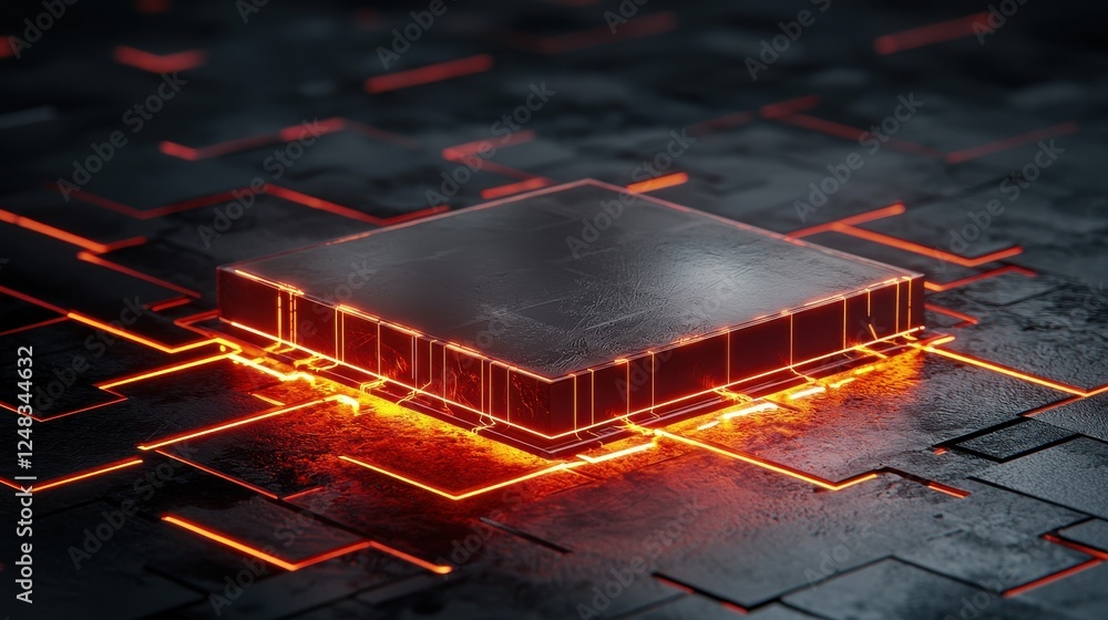 Aufkleber A glowing circuit board with a central processing unit, set against a dark background, showcasing intricate lines of light.
