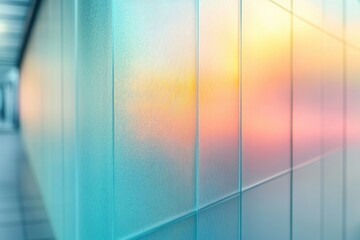 Glass panels capture a stunning blend of sunset hues, creating an abstract and modern visual effect with soft gradients and light reflections