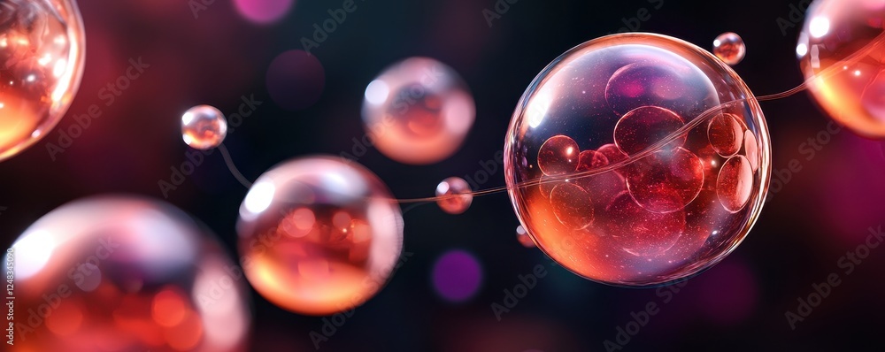 Aufkleber A vibrant depiction of bubbles floating in a dark atmosphere, showcasing intricate details and reflections in a colorful setting.