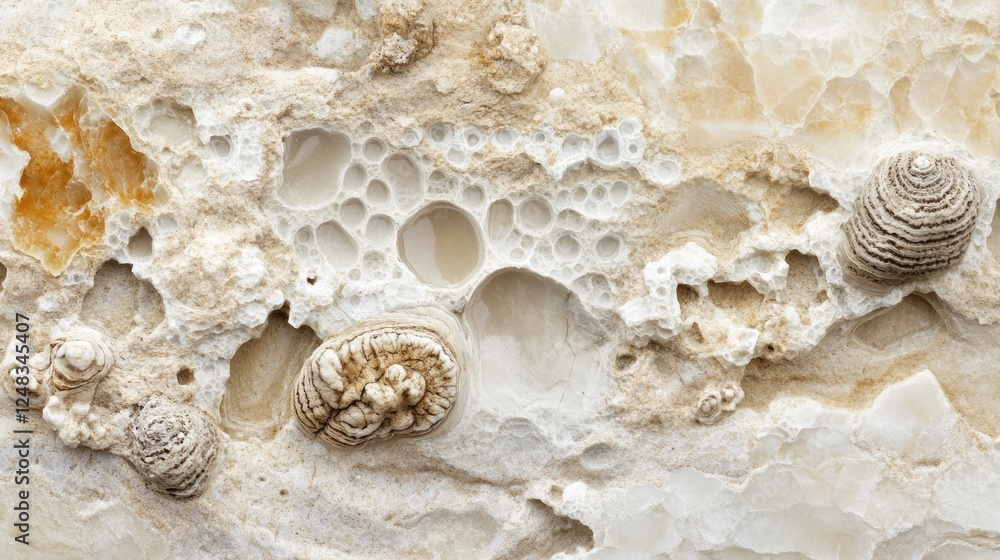Poster Eroded Limestone Rock Face with Fossil Shells