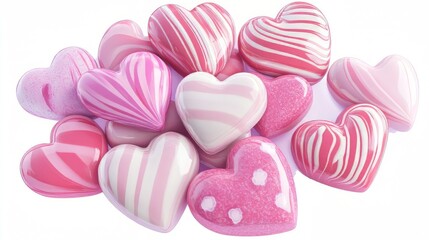 Fototapeta premium Pile of sweet, pink, striped hearts candy