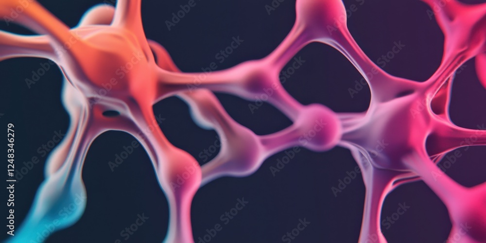 Poster A vibrant, abstract depiction of interconnected nodes resembling neurons, showcasing a blend of colors and intricate patterns against a dark background.