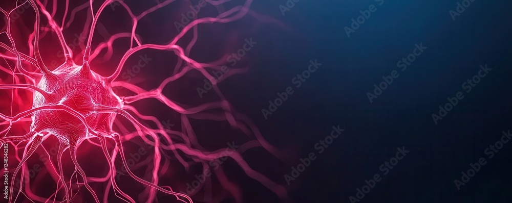 Poster a vibrant depiction of neural connections, showcasing intricate red lines against a dark background,