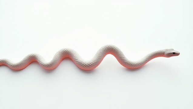 A sinuous, curvy, and flexible albino snake, isolated against a pristine white background, evoking a sense of ethereal minimalism, with intricate, iridescent dragon scales texture mapped onto its skin