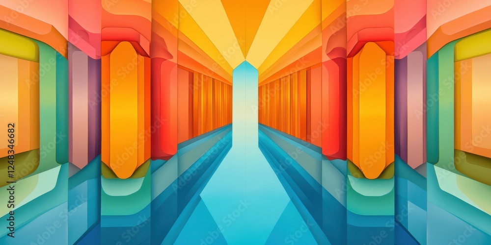 Aufkleber a vibrant, abstract corridor featuring colorful geometric shapes and a reflective surface, creating 
