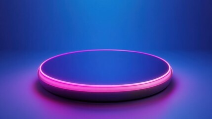 Circular Platform With Neon Lights Over Dark Background