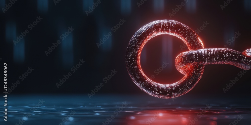 Poster a close-up of a glowing chain link, symbolizing connectivity and technology, set against a dark, dig