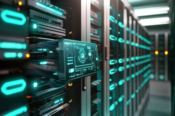 AI-enhanced server room for predictive maintenance and automated backup processes.