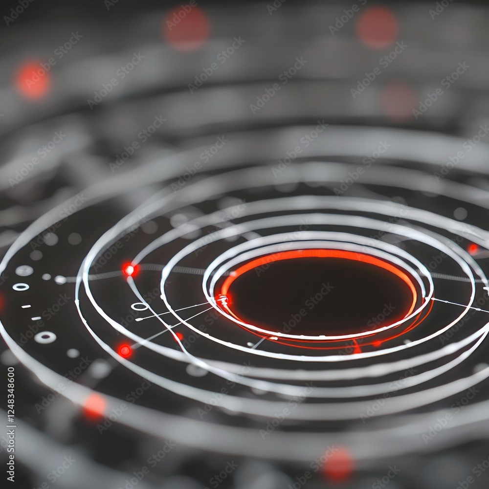 Aufkleber abstract circular geometric pattern with red and white glowing lines on black background