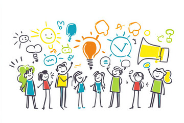 Team brainstorming ideas on whiteboard shows joy