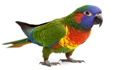 Obraz premium A stunning and colorful parrot perched gracefully, its bright green, blue, and red feathers vividly detailed.