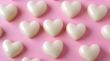 Fototapeta premium Sweet Valentine: Cream hearts on pink surface