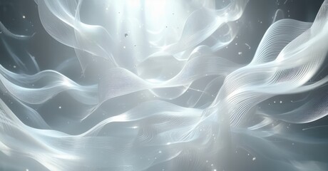 Fototapeta premium Delicate white strands float in a gentle, swirling motion, creating a serene and graceful atmosphere filled with soft movement and ethereal elegance