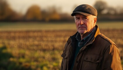Fototapeta premium Portrait of a serious farmer standing in his field