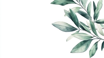 A tender olive branch with rich green leaves, isolated on a white background, offering a timeless representation of peace and nature grace.