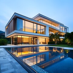 Fototapeta premium Photo of Modern Luxury House with a Swimming Pool