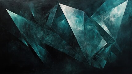 Abstract Teal Geometric Crystalline Formation Painting