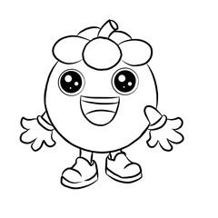 Cute mangosteen cartoon character isolated on white background, icon vector, line art.