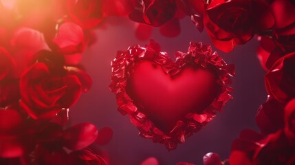 Romantic heart surrounded by red roses