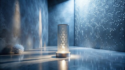 Illuminated Cylinder Lamp in a Modern Room with Textured Walls
