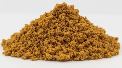 Fine Golden Brown Powder Pile on White Background for Culinary Use