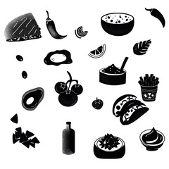 Mexican cuisine and food in flat graphics black and white graphics on a white background. a simple illustration of food