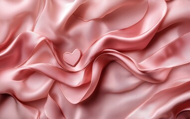 Obraz premium Chic mockup background with space for text featuring luxurious silk ribbon intertwined with small heart details for Saint Valentines Day and 8 March International Womens Day