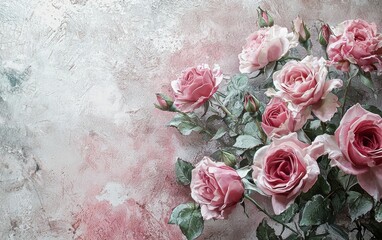 Beautiful bouquet of roses on a delicate background, Saint Valentines Day and 8 March International Womens Day