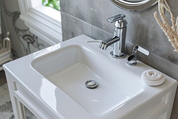 Chic White Bathroom Sink with Contemporary Chrome Faucet