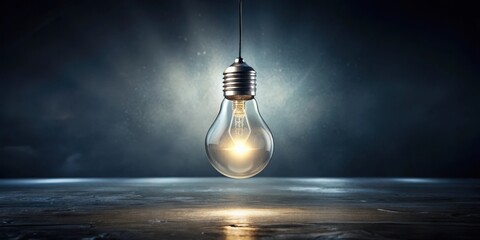 Illuminated Ideas A Glowing Filament Bulb Suspended Above a Dark Surface
