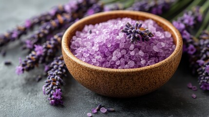 Lavender bath salts bowl, spa, relaxation