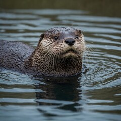 A playful otter floating on its back in a clear stream. A playful otter swimming and playing in a river. An otter floating on its back in a calm lake, holding a stone. Beautiful photos by AI technolog