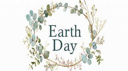Earth Day typography with Botanical Frame Featuring Greenery, Leaves, and Artistic Design for Environmental Awareness and Nature Appreciation