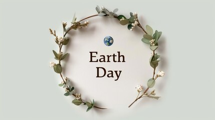 Earth Day typography Celebration with Floral Wreath and Globe Emblem Depicted on a Soft Background Reflecting Nature's Beauty and Environmental Awareness