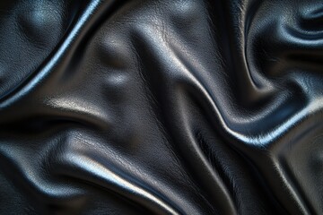 Fototapeta premium Smooth black leather surface showcasing elegant folds and reflections, highlighting its luxurious texture and premium quality