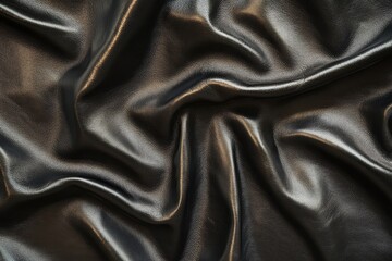 Fototapeta premium Smooth black leather fabric showcasing elegant folds and rich texture, perfect for fashion, design, and luxury concepts