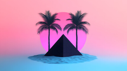 Low-fi vaporwave beach scene with CRT screen distortion and pastel colors, evoking nostalgic retro vibes.
