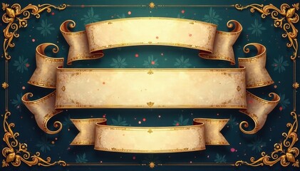 Elegant vintage ribbon banners, ornate swirls & flourishes, vector, vintage, collection