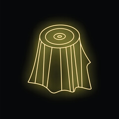 Neon sign depicting a tree stump glowing yellow against a black background