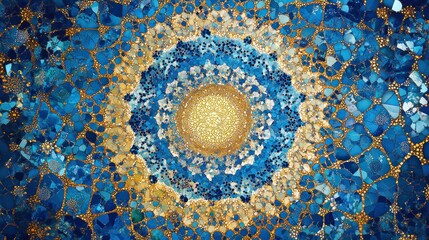 Abstract Blue and Gold Mosaic Pattern Design