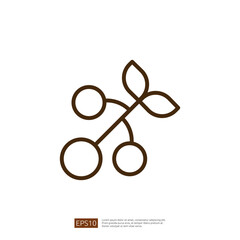 Minimalist line icon of a branch with cherries and leaves representing coffee culture and organic aesthetic in a modern, simple design