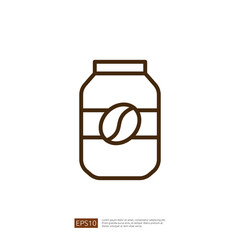 Coffee Jar Icon Featuring Simple Outline Design Representing Freshly Brewed Beverage with Caffeine Content in Minimalist Brown Color Scheme