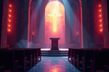 Empty church pulpit, sanctuary view Vast, silent space , pulpit, cathedral, tranquil