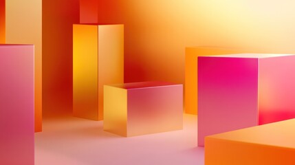 Abstract orange and pink geometric shapes on a light background.
