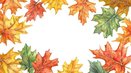 Fototapeta premium Colorful Autumn Leaves Border with Bright Orange and Yellow Tones
