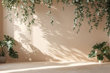 Sophisticated Soft Beige Background with Delicate Foliage Reflections for Stylish Presentations