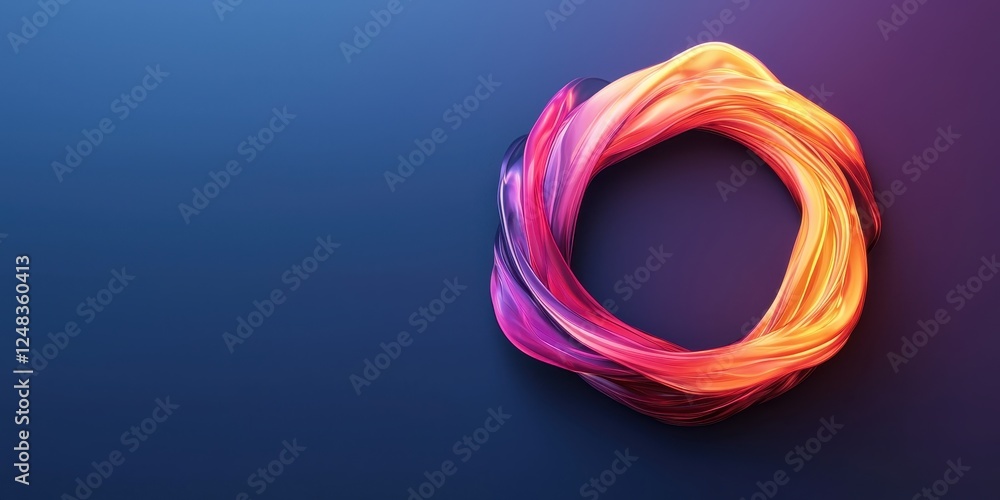 Poster A vibrant circular design featuring flowing strands of color transitions from orange to pink against a smooth blue backdrop.