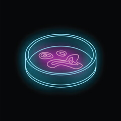 Glowing neon petri dish containing pink bacteria culture, ideal for scientific or medical projects